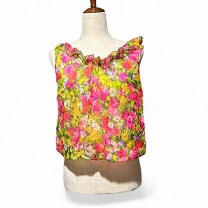 Floral Sleeveless Top - Pink and Green